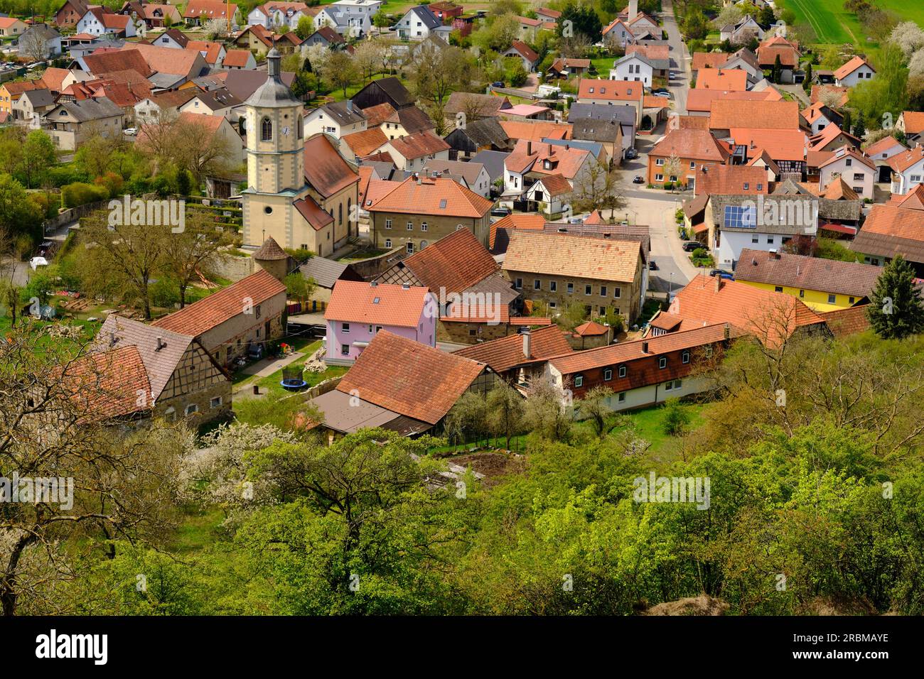 Vue de la ville de Pappach depuis le Wacht Hügel, district de la ville de Hassfurt, district de Hassberge, Basse-Franconie, Franconie, Bavière, Banque D'Images