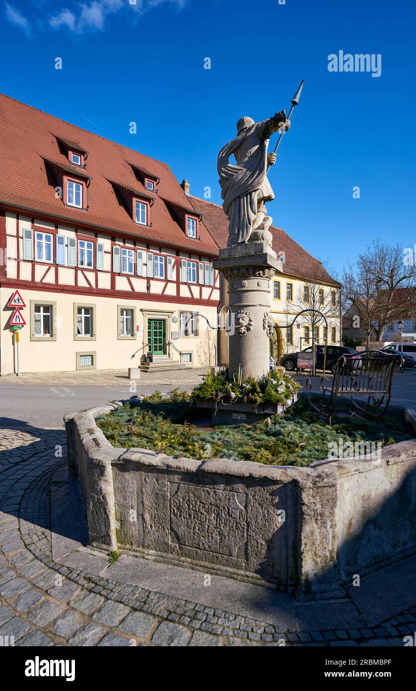 Centre historique du village viticole de Sommerach sur le Vokacher Mainschleife, district de Kitzingen, Basse-Franconie, Franconie, Bavière, Allemagne Banque D'Images