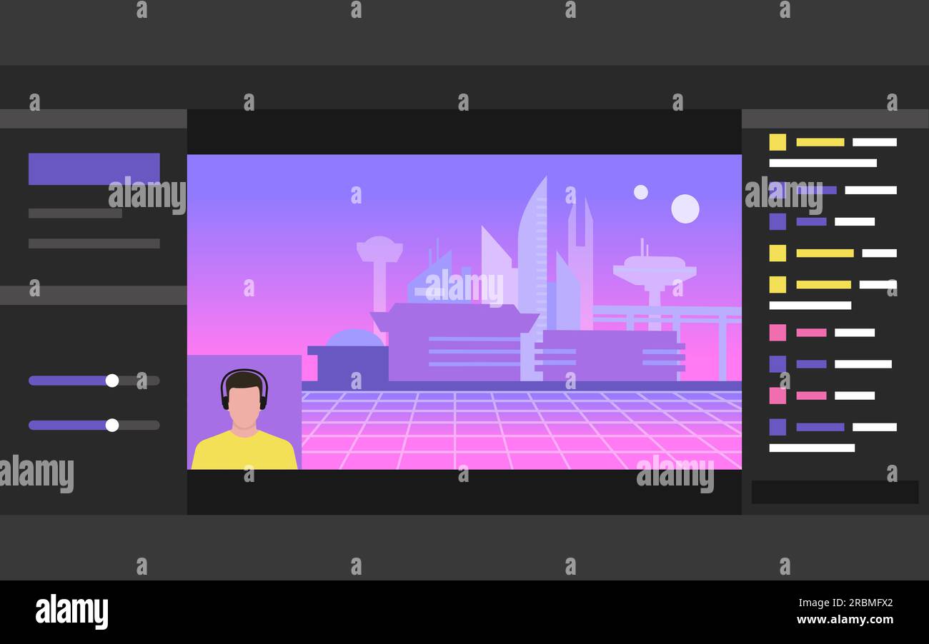 Joueur se connectant en ligne sur la plate-forme de jeux vidéo en streaming en direct, interface utilisateur Illustration de Vecteur