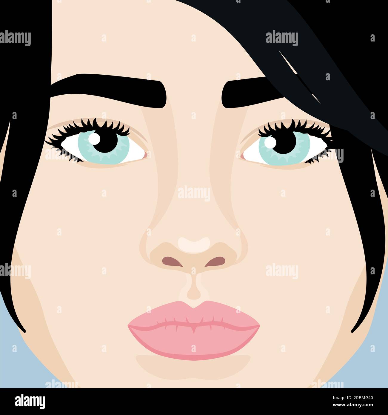 Belles filles brunette face à gros plan. Femme aux cheveux noirs et aux yeux bleus. Illustration vectorielle Illustration de Vecteur