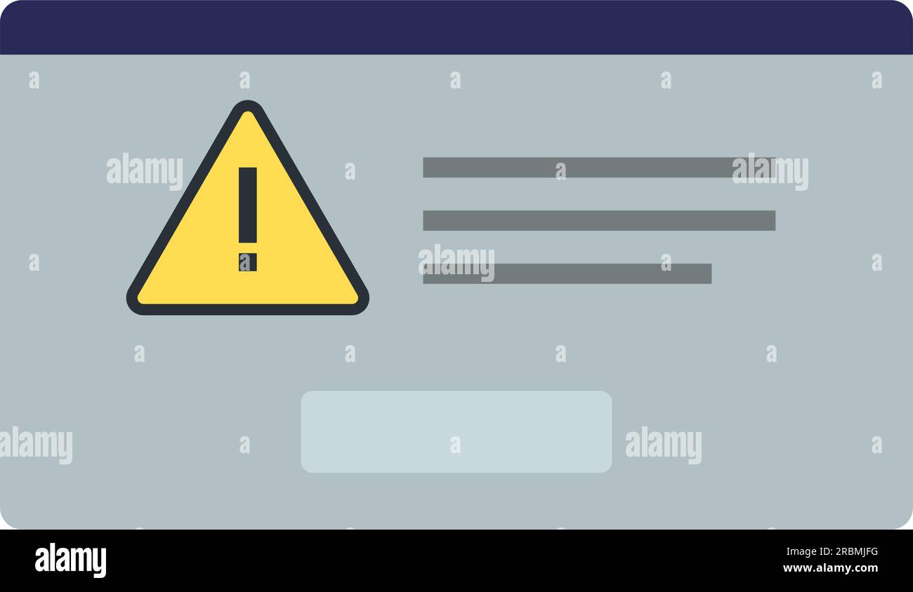 Boîte de dialogue d'avertissement avec message, défaillance du système et concept de virus Illustration de Vecteur