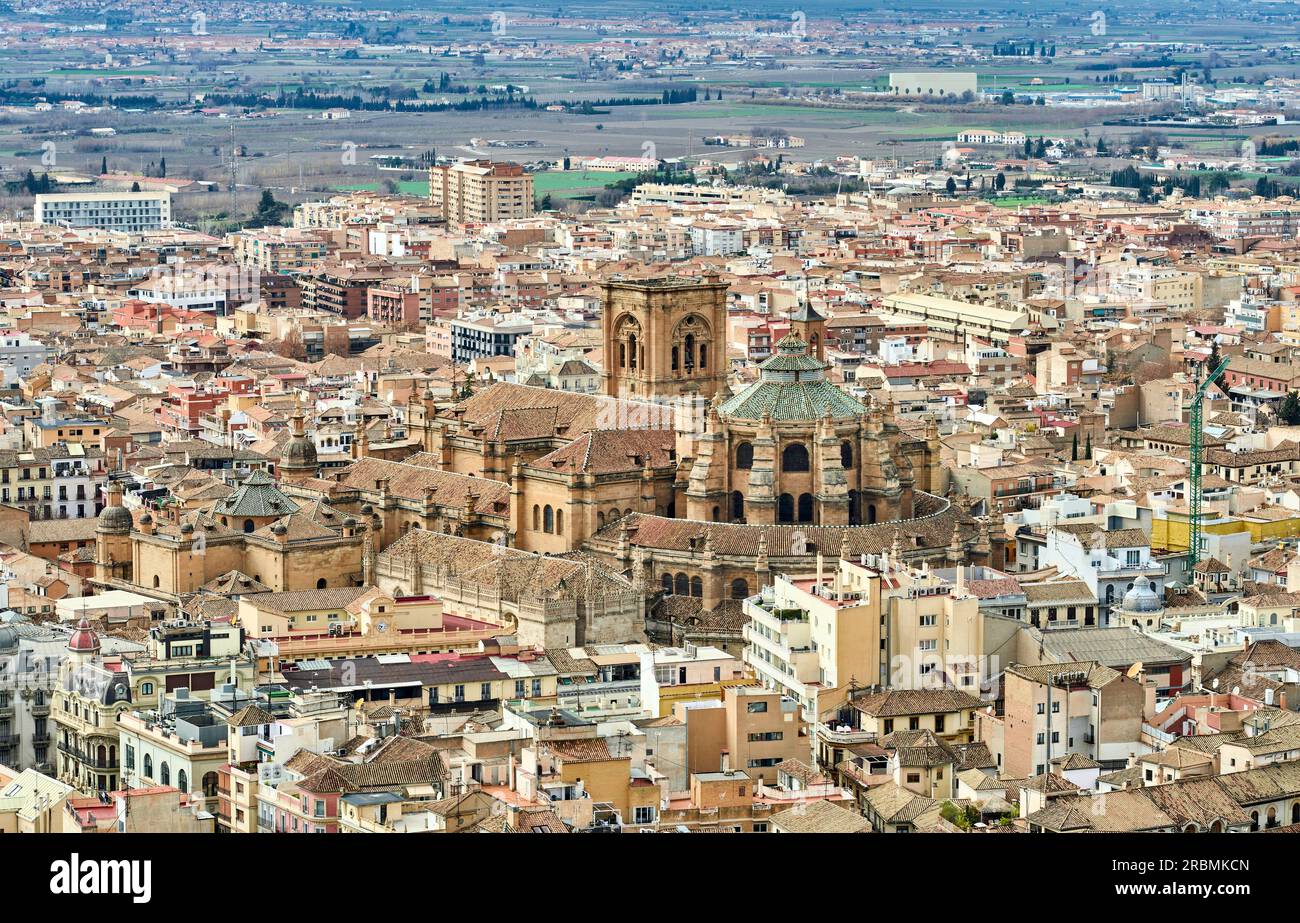 Vue aérienne de l'Albaicin et Sacromonte quartier de Grenade, Andalousie, Espagne Banque D'Images