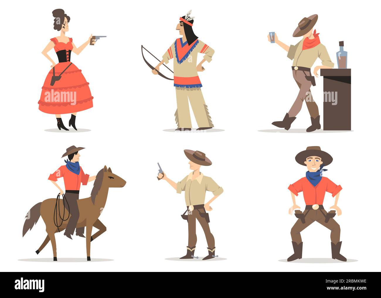 Jeu de personnages d'histoires de cow-boy Illustration de Vecteur