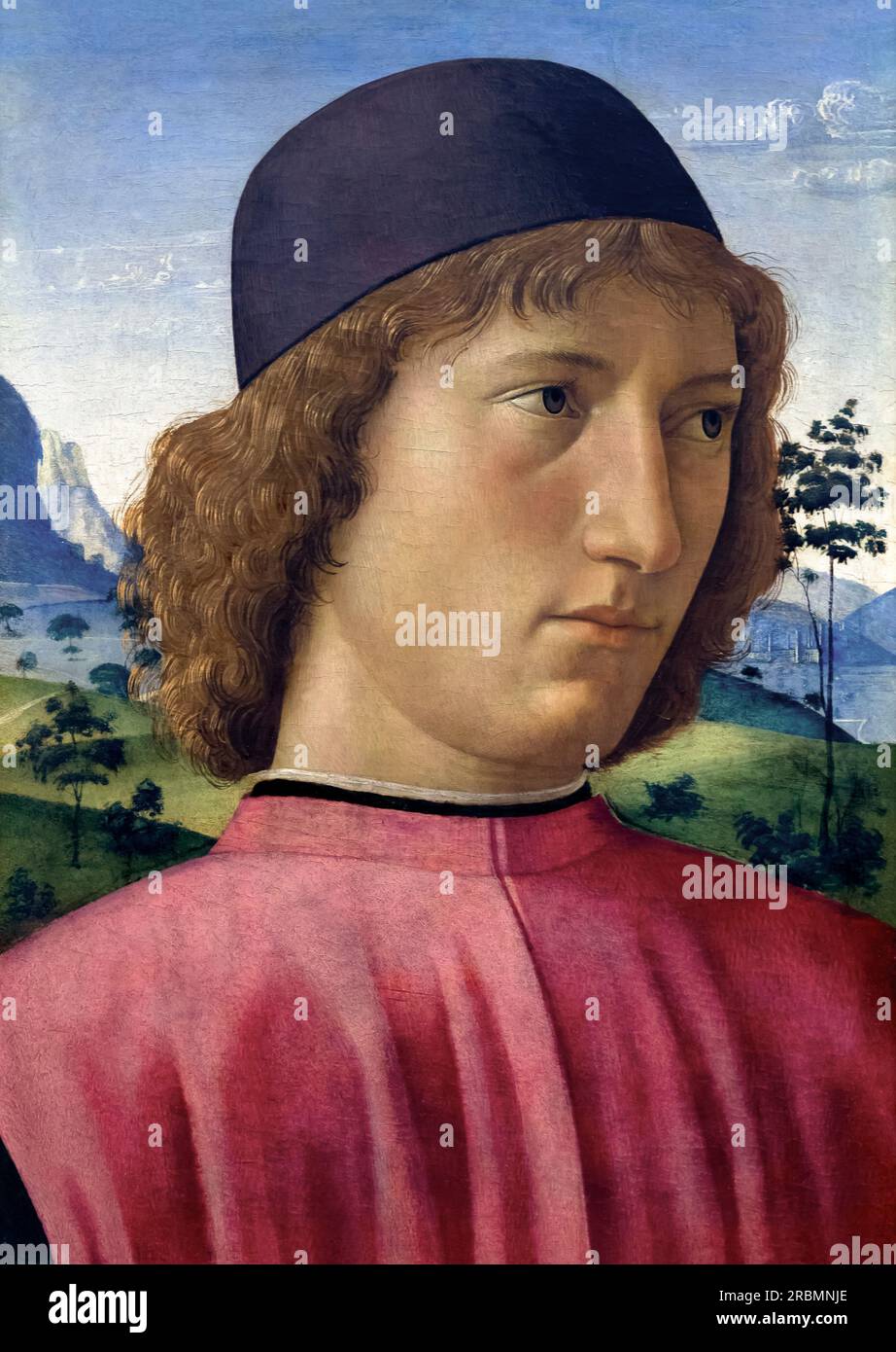 Portrait d'Un jeune homme en rouge, Domenico Ghirlandaio, circa 1480-1490, Banque D'Images