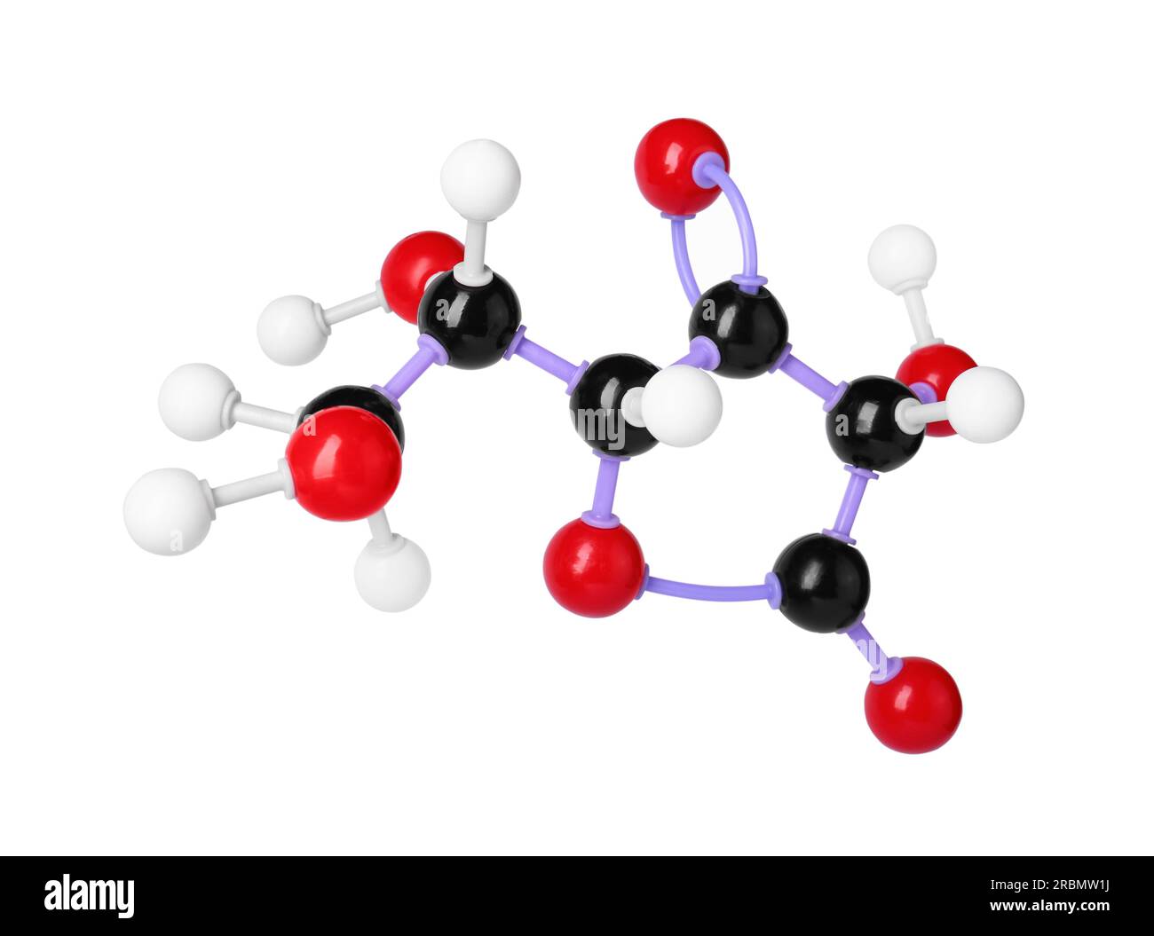 Molécule de vitamine C isolée sur blanc. Modèle chimique Banque D'Images