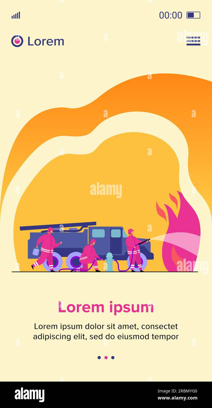 Braves pompiers qui s'enflamme avec une flamme Illustration de Vecteur