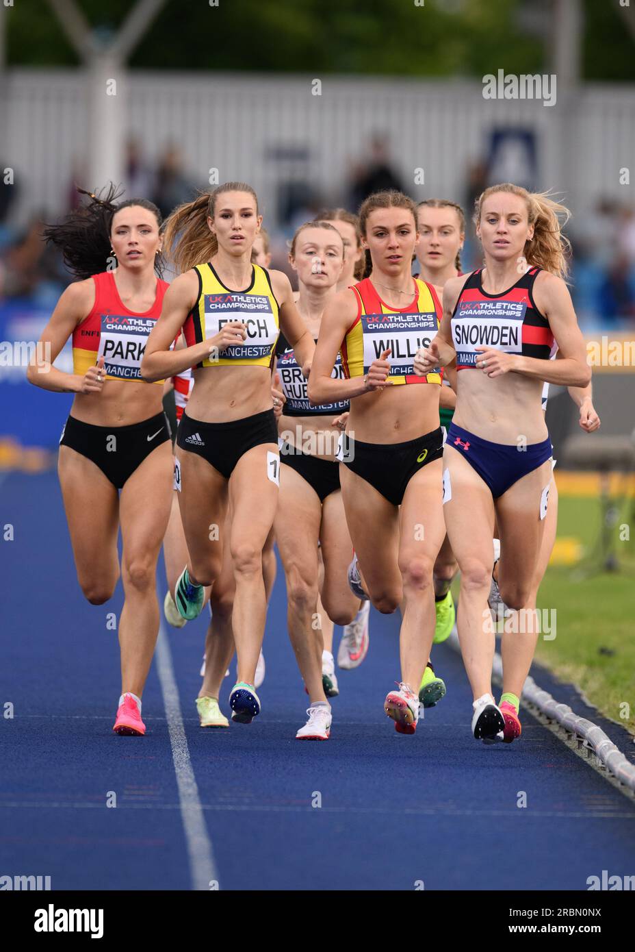 Manchester, Royaume-Uni. 08 juillet 2023. 8/9 juillet 2023, Manchester Regional Arena, Manchester, Royaume-Uni. Championnats nationaux d'athlétisme du Royaume-Uni 2023. Légende : Katie SNOWDEN en tête du 1500 mètres féminin, photo : Mark Dunn/Alamy Live News (Sport) crédit : Mark Dunn Photography/Alamy Live News Banque D'Images