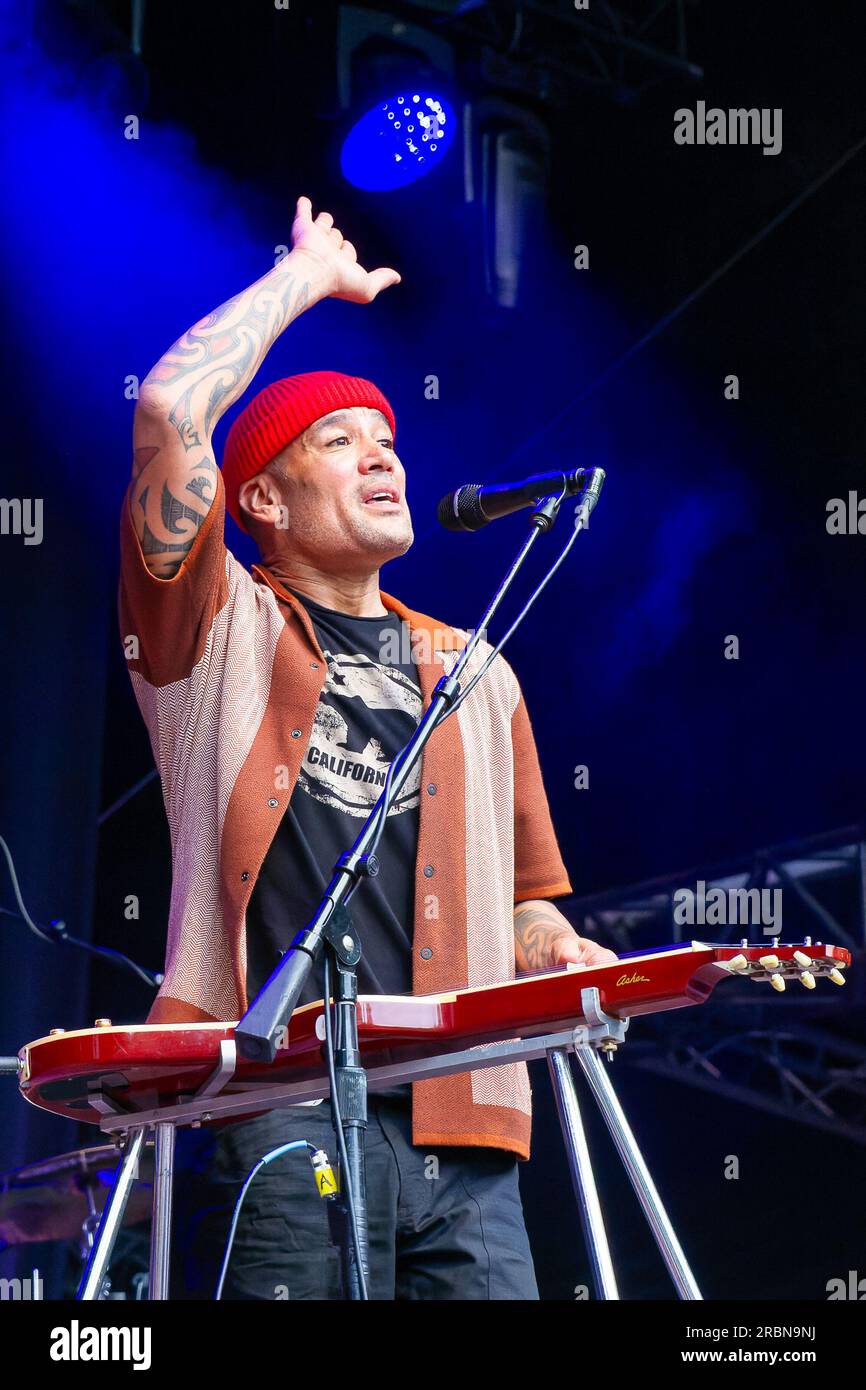 Enghien, Belgique, 8 juillet 2023. Ben Harper et les criminels innocents jouent au festival LaSemo à Enghien Banque D'Images