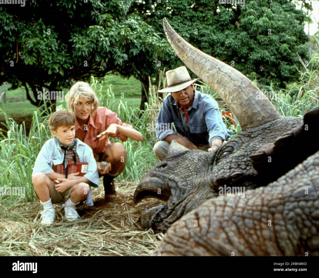 Jurassic Park 1993. Joseph Mazzello, Laura Dern et Sam Neill Banque D'Images