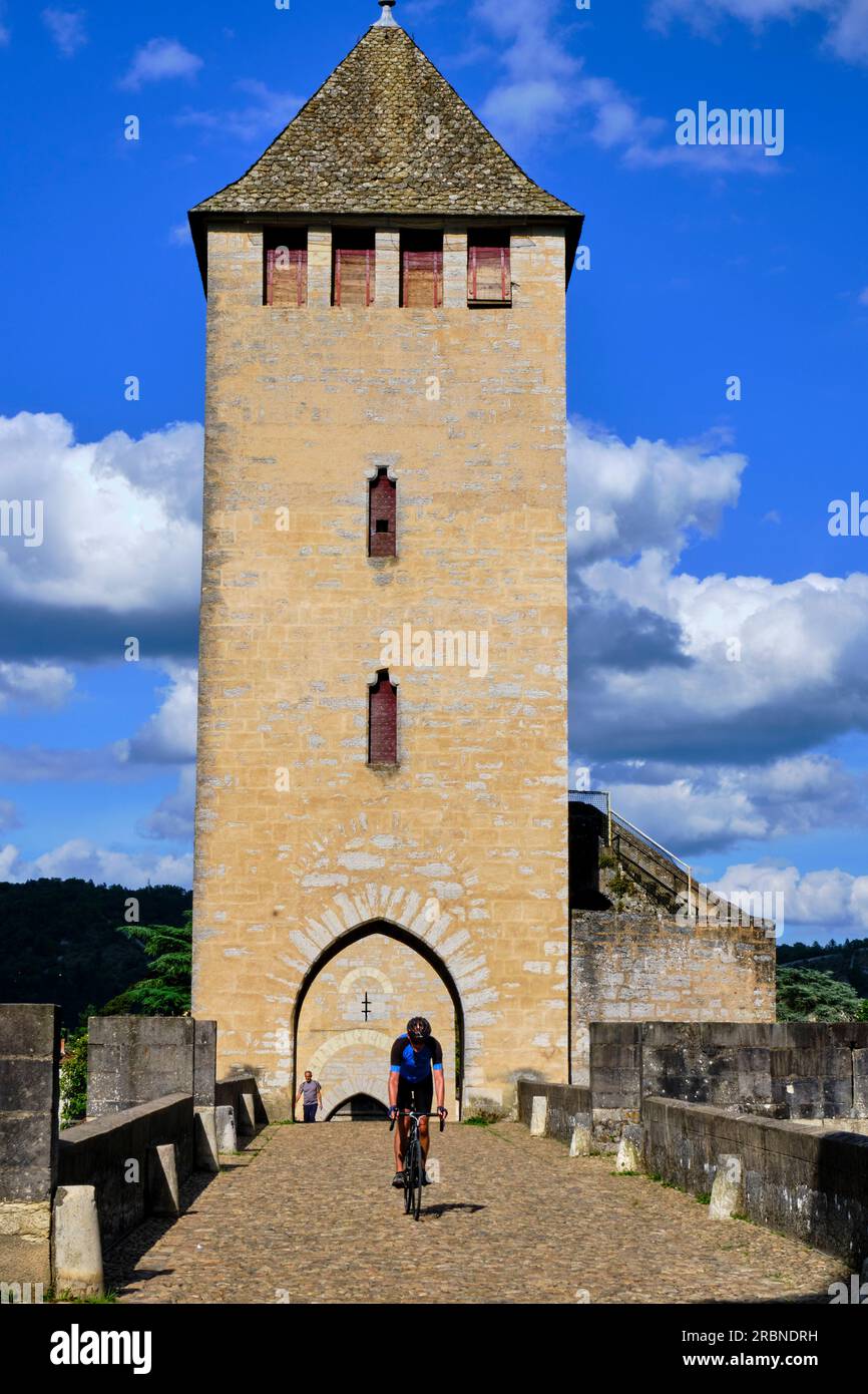 France, Lot (46), Cahors, le pont Valentré, pont fortifié du 14e siècle, classé au patrimoine mondial de l'UNESCO Banque D'Images