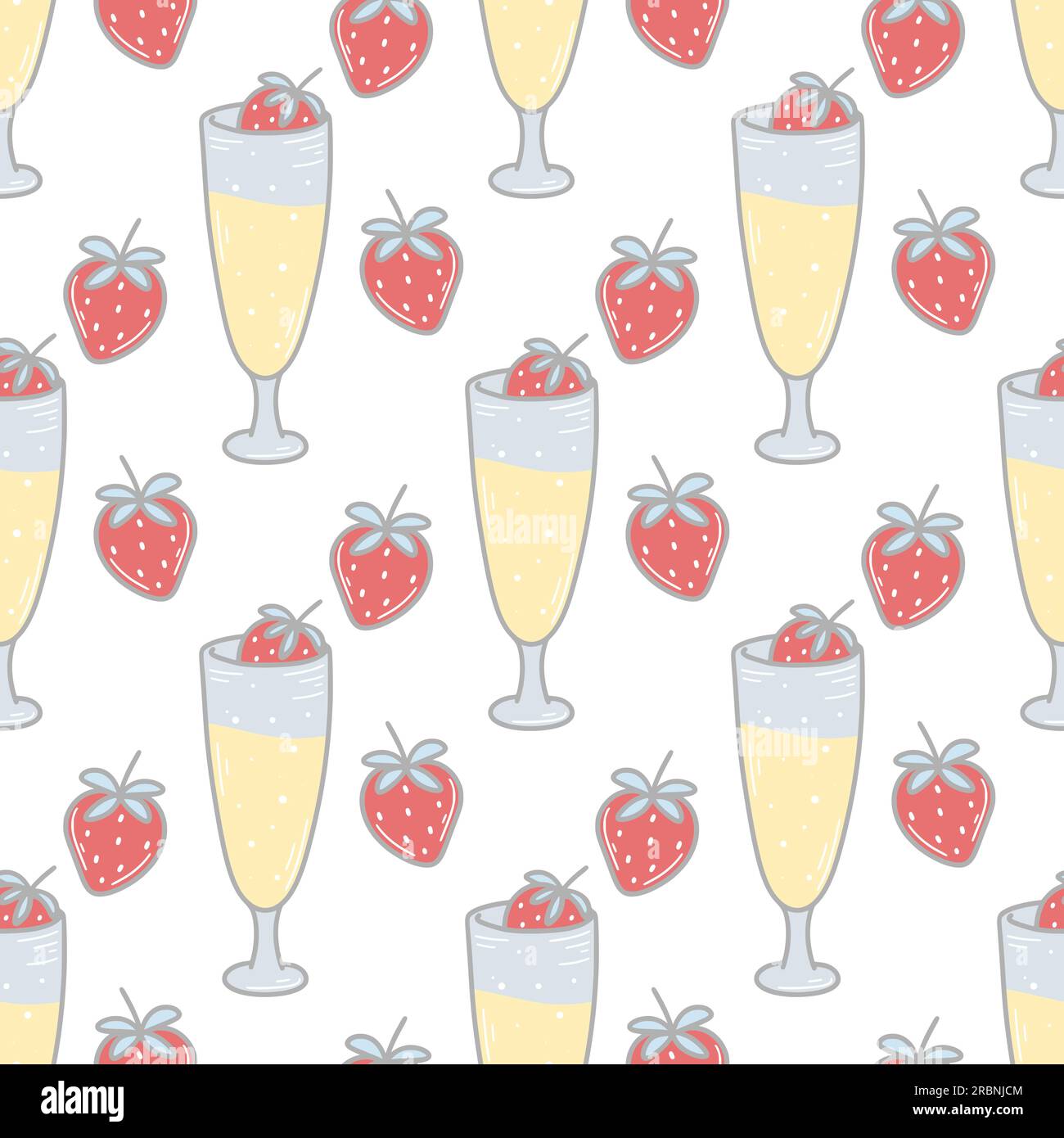Motif sans couture champagne et fraise. Verres dessinés à la main de fond avec vin mousseux. Impression festive pour emballage, conception de produits, vecteur Illustration de Vecteur