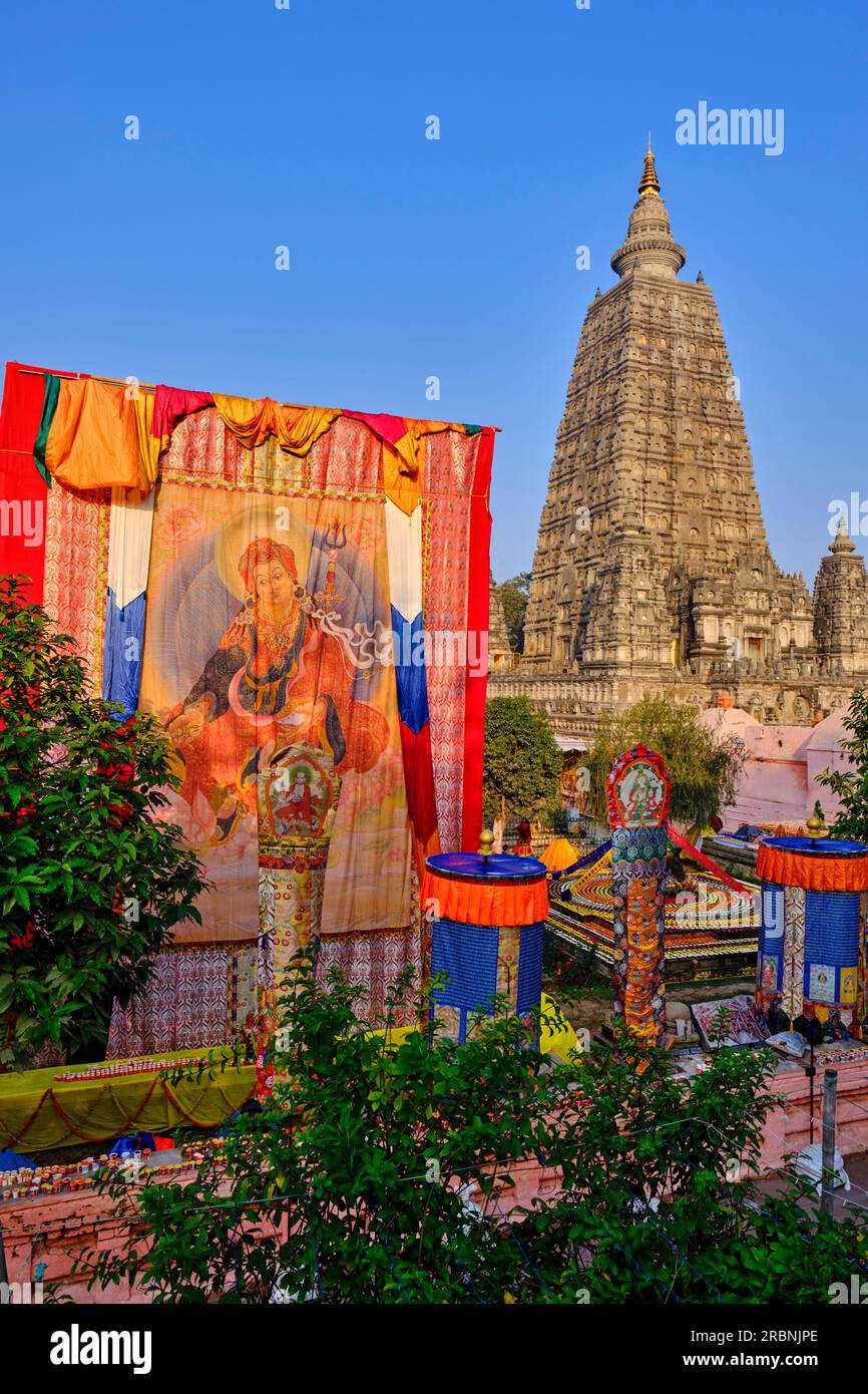 Inde, Bihar, Bodhgaya, UNESCO World Heriatge, le temple Mahabodhi Banque D'Images