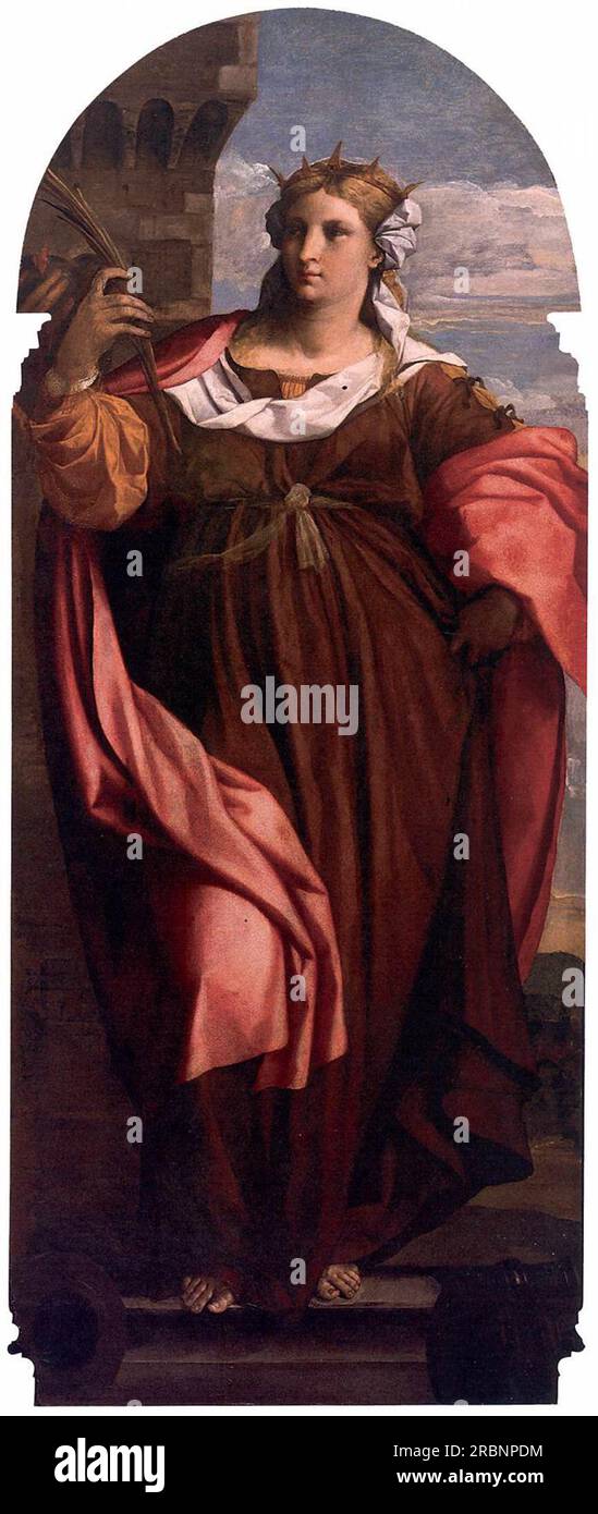 Polyptyque de St Barbara (panneau central) 1525 par Palma Vecchio Banque D'Images