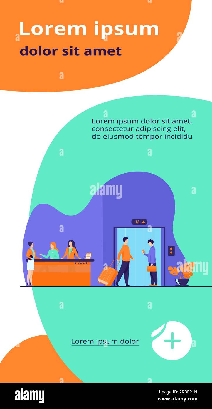 Touristes avec bagages à la réception de l'hôtel Illustration de Vecteur