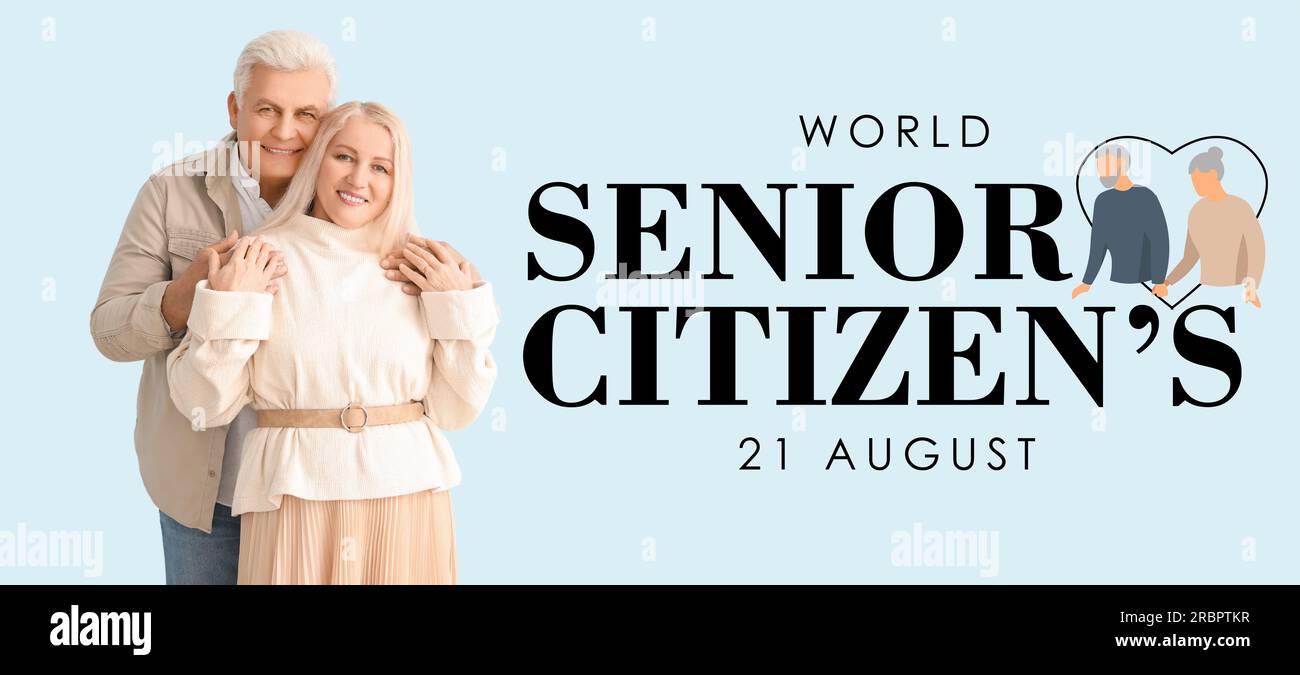 Bannière pour la Journée mondiale des personnes âgées avec couple mature heureux Banque D'Images