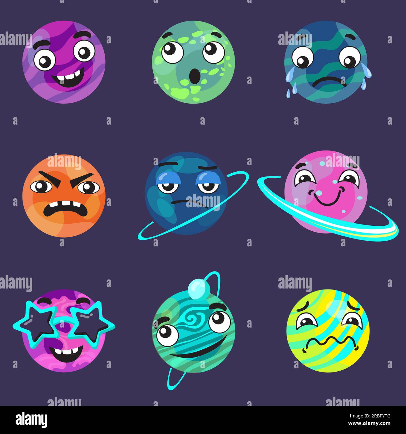 Ensemble d'émoticônes planète mignons Illustration de Vecteur