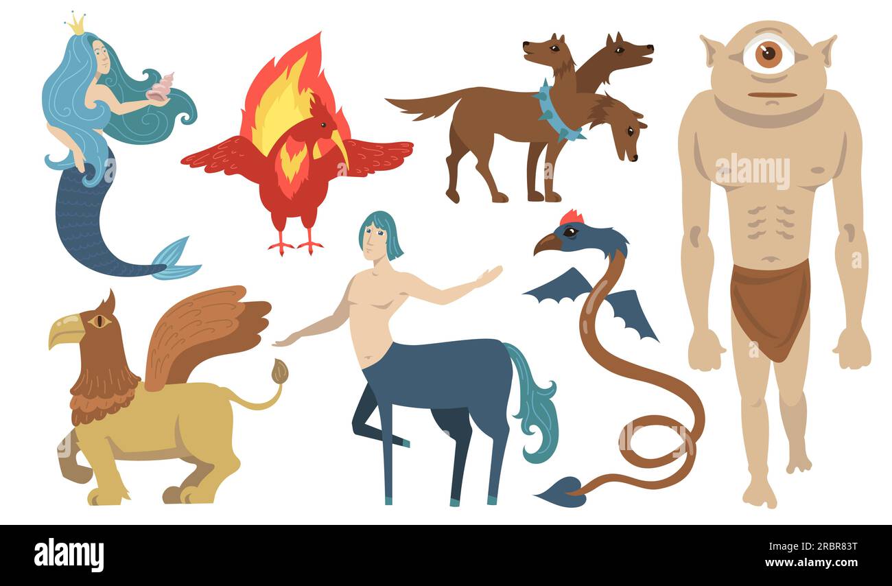 Personnages de créatures mythiques définis Illustration de Vecteur