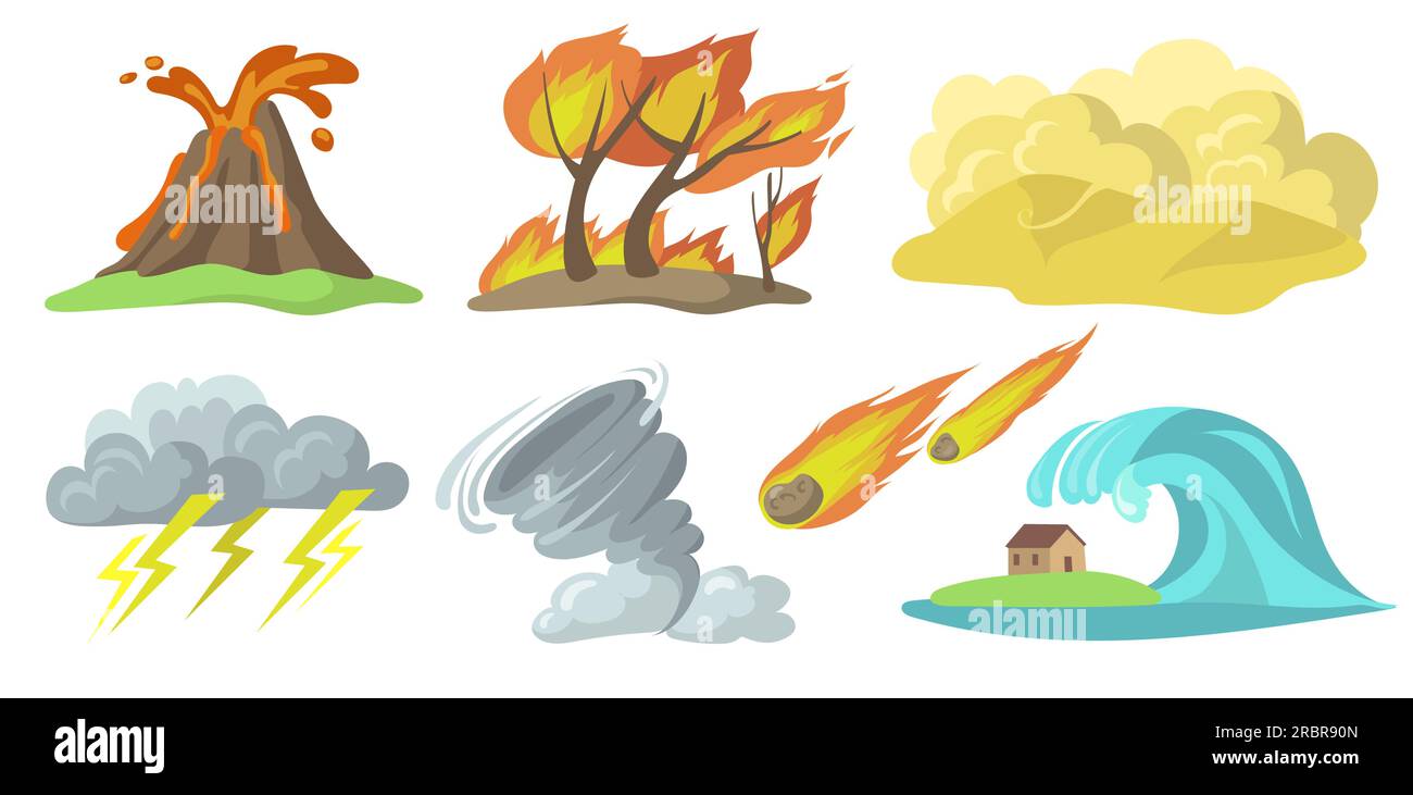 Ensemble plat coloré de catastrophes naturelles pour la conception Web Illustration de Vecteur