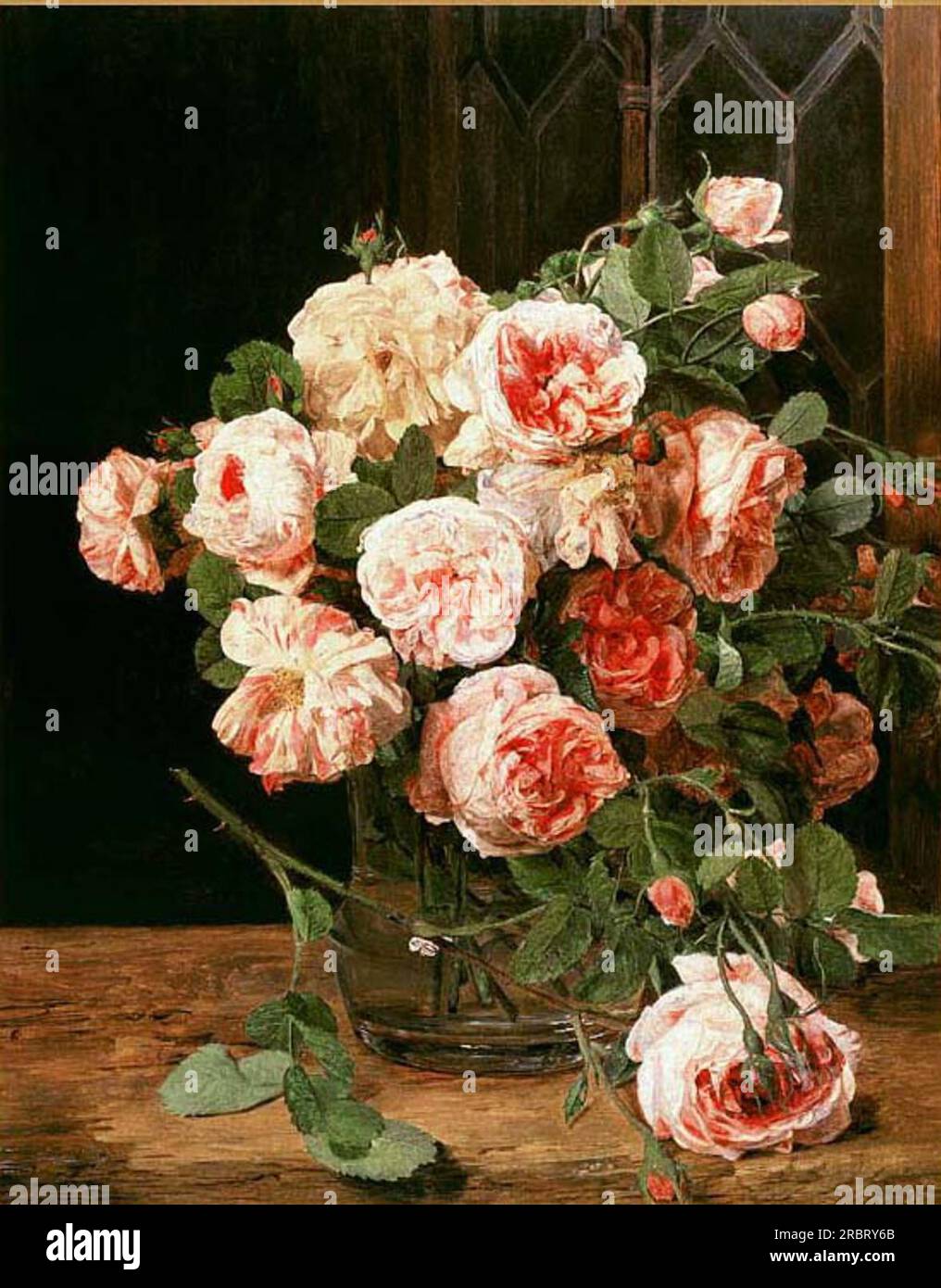 Bouquet de roses à la fenêtre 1832 par Ferdinand Georg Waldmüller Banque D'Images