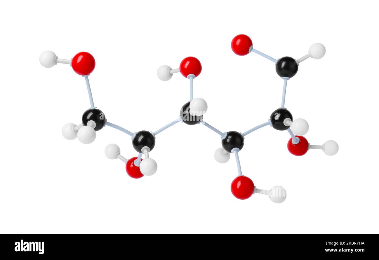 Molécule de glucose sur fond gris clair. Modèle chimique Banque D'Images