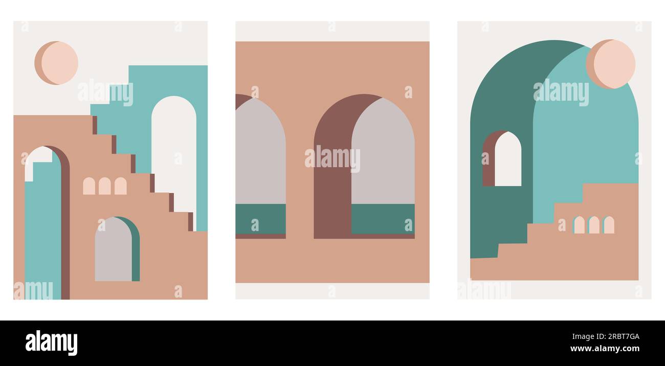 Lieux abstraits, villages, petites rues, vieilles villes, aux couleurs pastel. Illustration de Vecteur