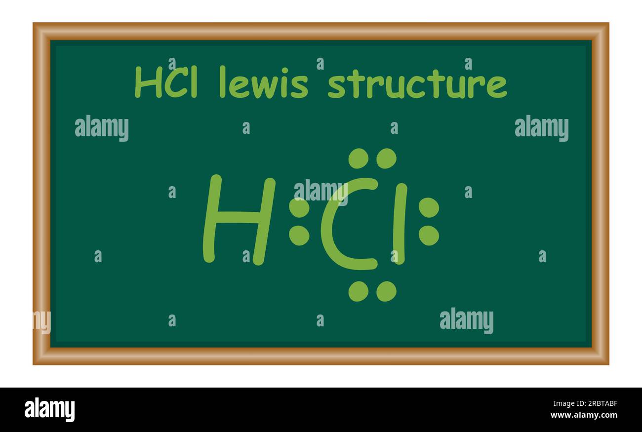 Structure de points d'électrons de Lewis pour une molécule de chlorure d'hydrogène. Structure de lewis HCl. Ressources pour enseignants et étudiants. Illustration de Vecteur