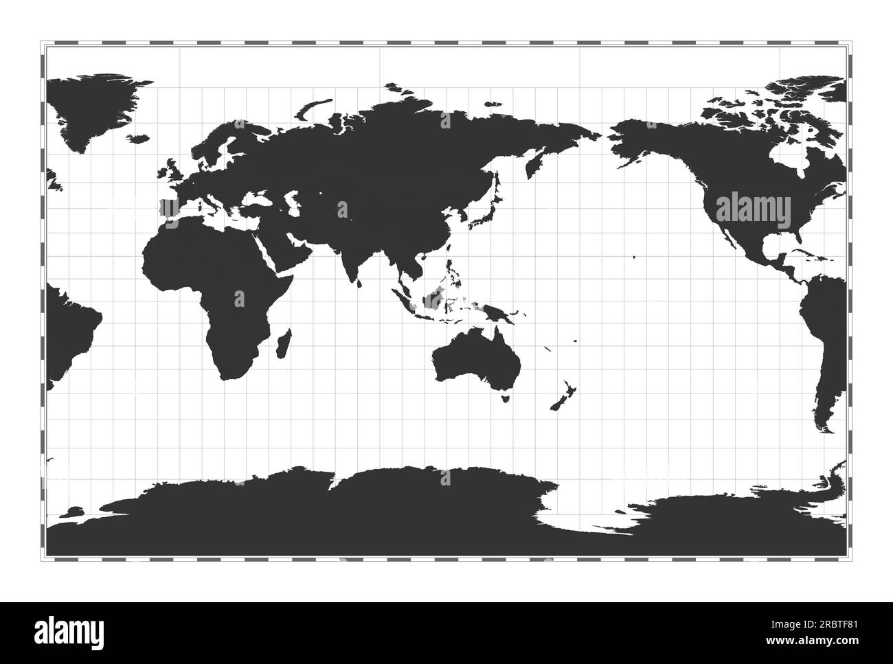 Carte du monde vectorielle. Projection stéréographique cylindrique. Carte géographique du monde simple avec les lignes de latitude et de longitude. Illustration de Vecteur