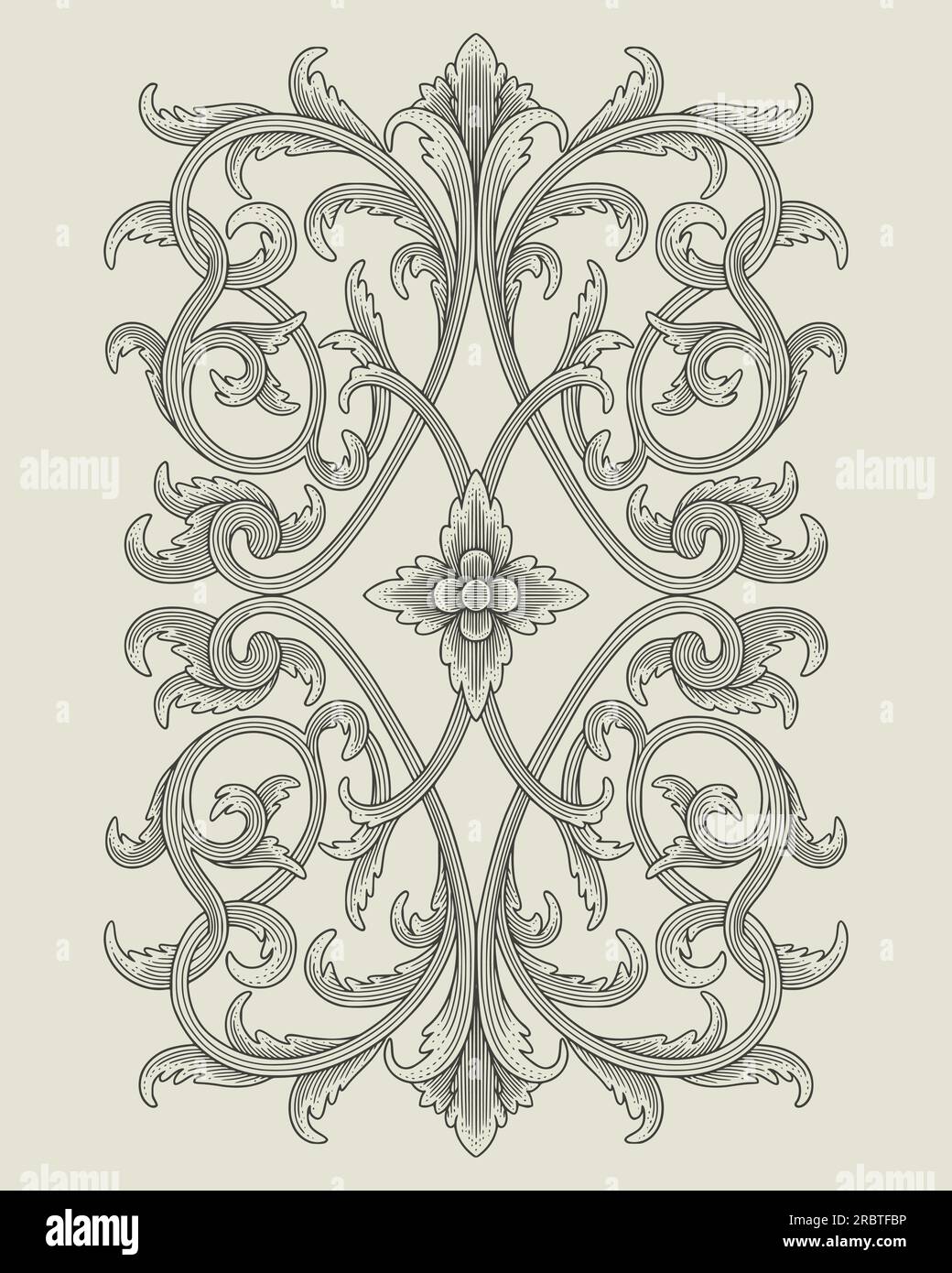 Vintage baroque victorien frontière tattoo ornement floral feuille motif fleur de défilement. illustration de gravure vectorielle Illustration de Vecteur