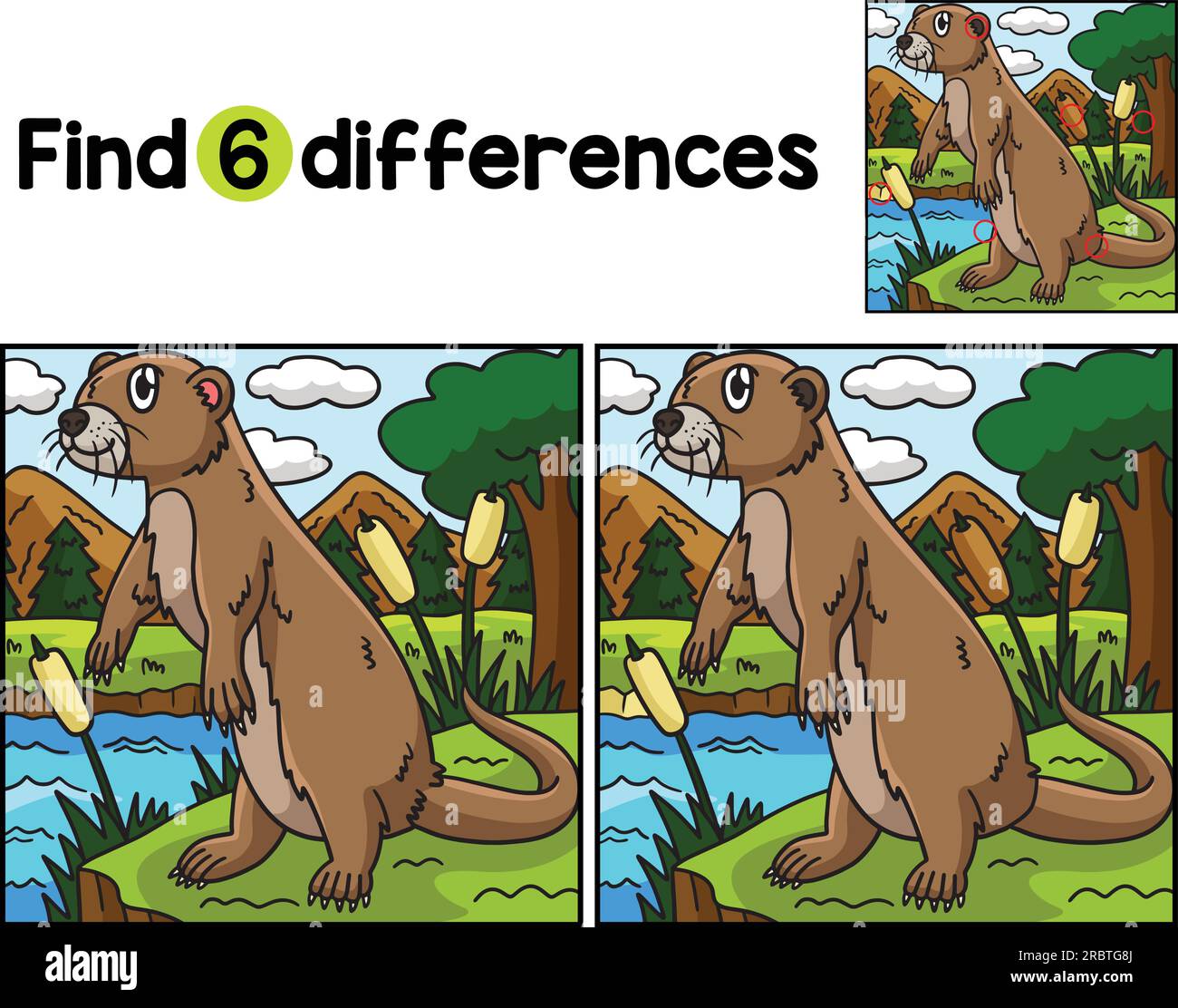 River Otter Animal trouver les différences Illustration de Vecteur