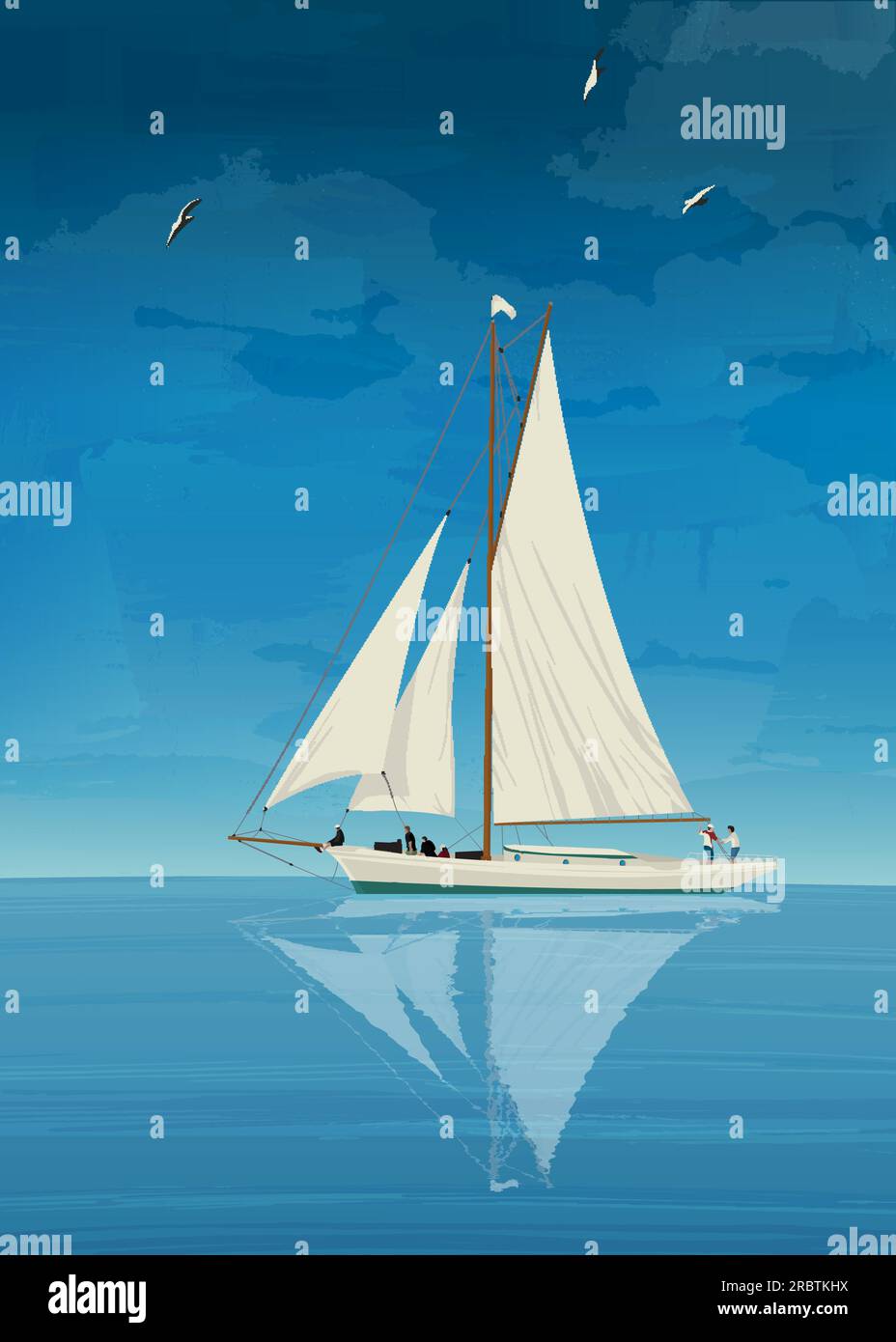 Yacht à voile sur la mer ouverte, illustration vectorielle Illustration de Vecteur