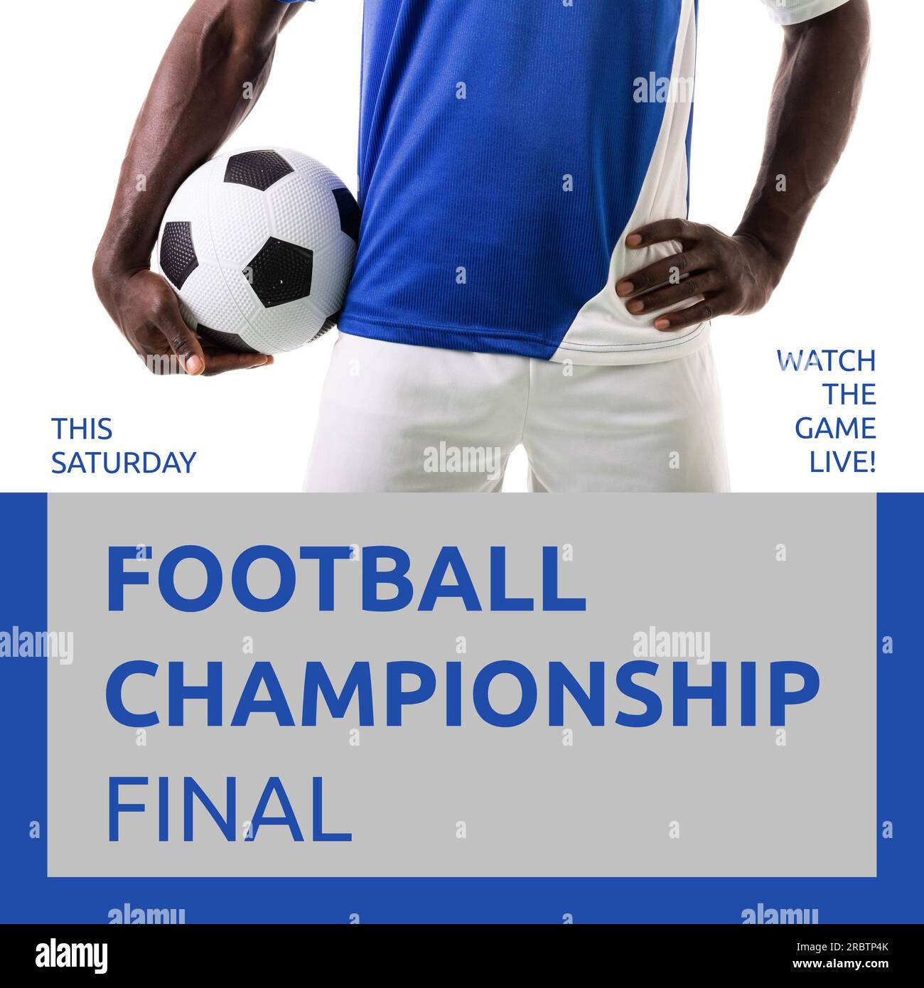 Texte final du championnat de football en gris avec un footballeur afro-américain tenant le ballon Banque D'Images