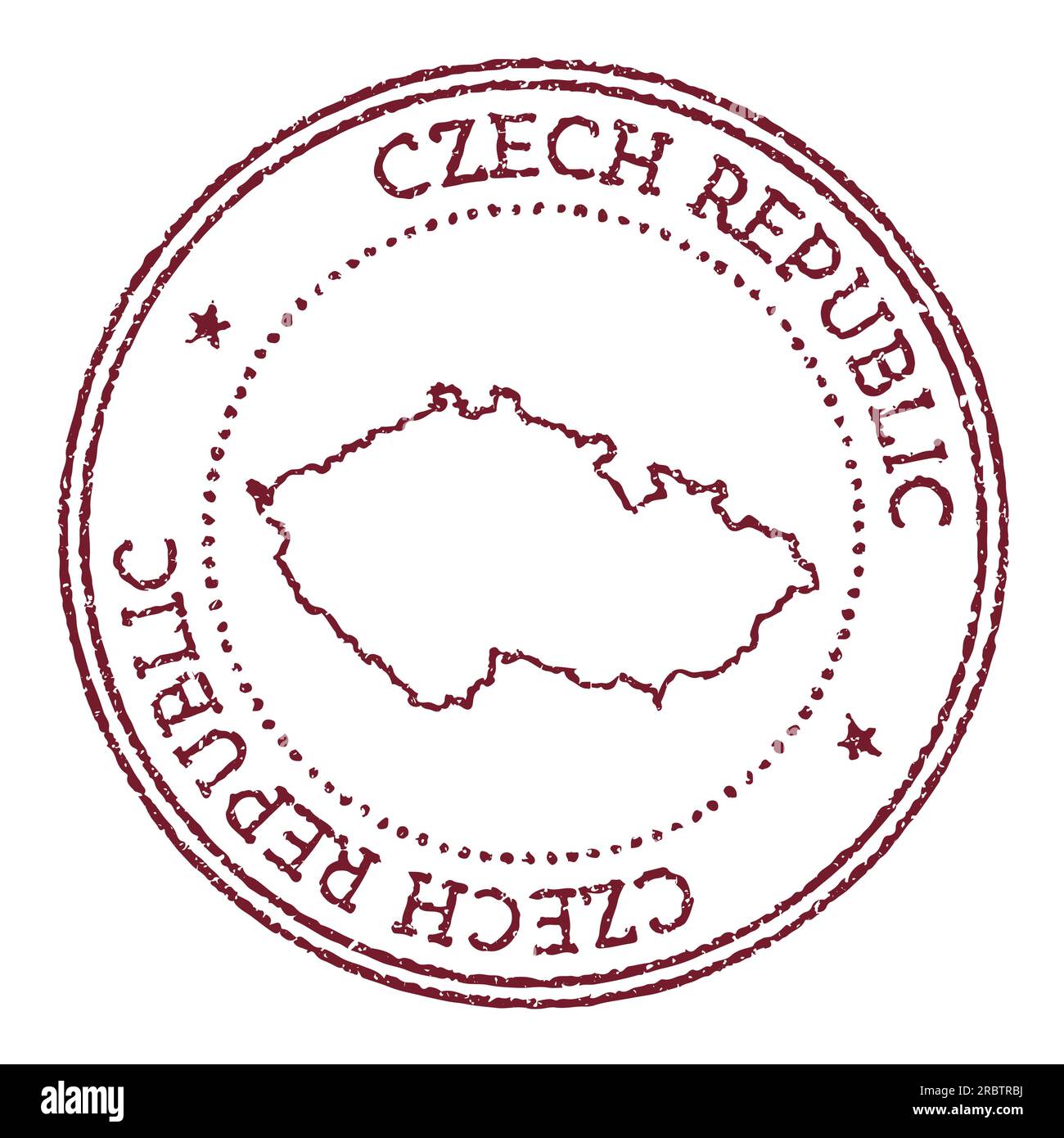Timbre en caoutchouc rond de la République tchèque avec carte du pays. Timbre passeport rouge vintage avec texte circulaire et étoiles, illustration vectorielle. Illustration de Vecteur