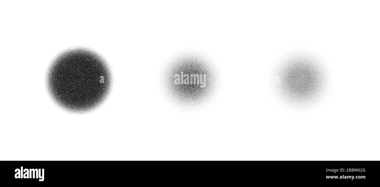 Jeu de cercles de texture pointillée. Collection d'éléments ronds à pois noirs. Décoloration des formes de points de grain de bruit. Pack d'illustrations d'effets de demi-teintes et de nuances disparates. Pack Vector Illustration de Vecteur