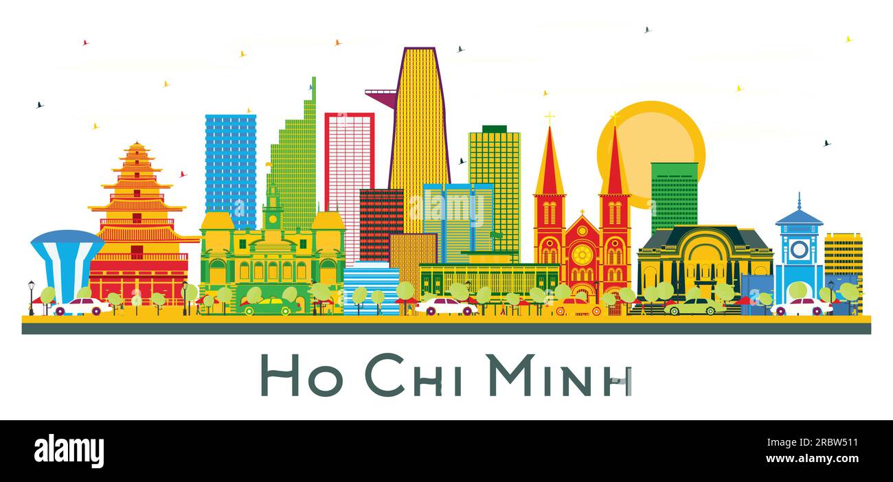 Ho Chi Minh Vietnam City Skyline avec des bâtiments de couleur isolés sur blanc. Illustration vectorielle. Illustration de Vecteur
