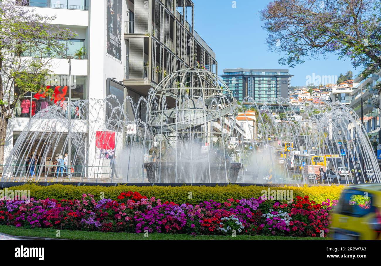 fontaine dans la ville de Funchal sur l'île de Madère Banque D'Images