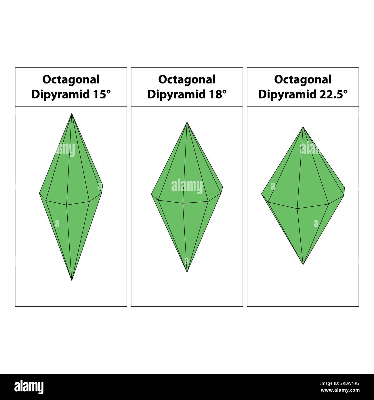 Pyramide octogonale 15°, 18°,22.5° contours géométriques isolés sur fond blanc. formes 3d. en mathématiques. illustration vectorielle. Illustration de Vecteur