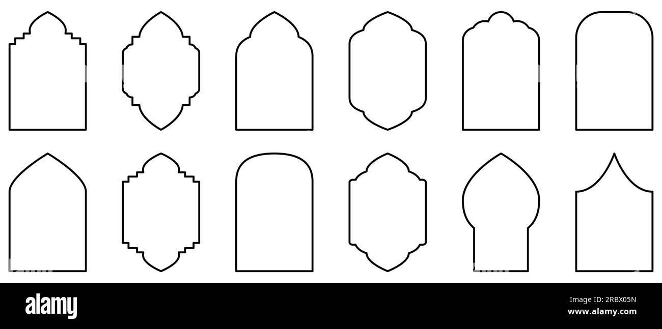 Fenêtre de porte islamique et conception d'arche. Style de dessin au trait. Illustration vectorielle isolée sur fond blanc Illustration de Vecteur