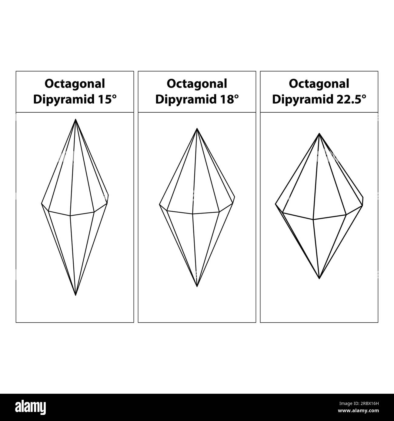 Pyramide octogonale 15°, 18°,22.5° contours géométriques isolés sur fond blanc. formes 3d. en mathématiques. illustration vectorielle. Illustration de Vecteur