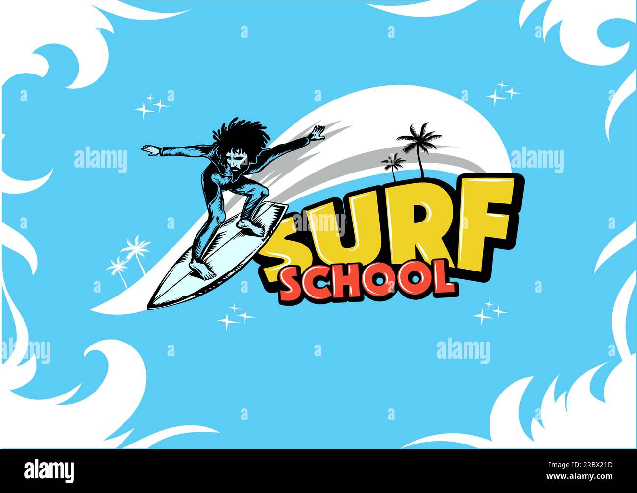 Modèle de logo de surf pour école de surf. illustration vectorielle Illustration de Vecteur