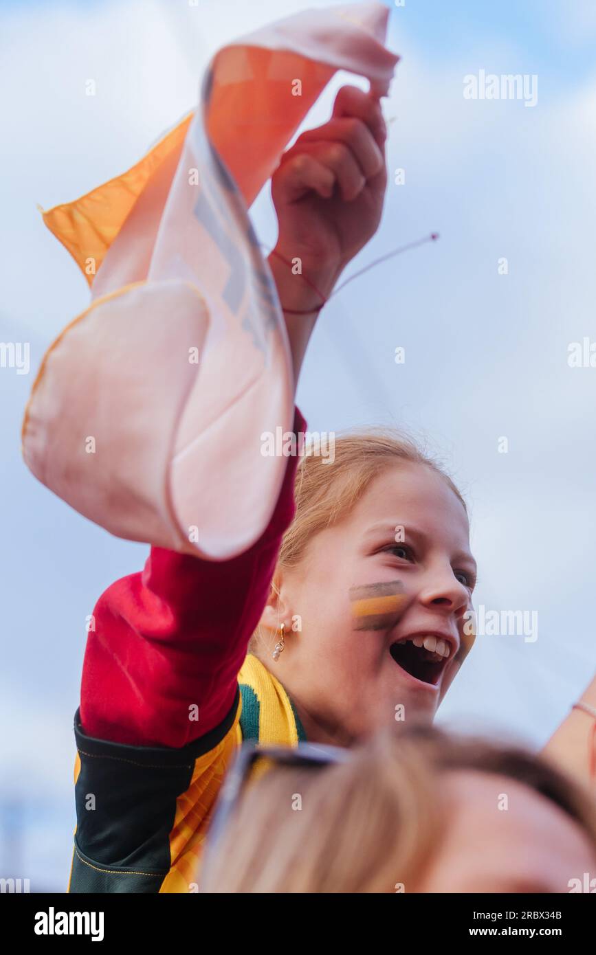 Melbourne, Victoria, Australie. 11 juillet 2023. MELBOURNE, AUSTRALIE - 11 JUILLET : annonce et présentation des supporters à la coupe du monde féminine Matildas de Commbank australienne à Federation Square le 11 juillet 2023 à Melbourne, Australie. (Image de crédit : © Chris Putnam/ZUMA Press Wire) USAGE ÉDITORIAL SEULEMENT! Non destiné à UN USAGE commercial ! Crédit : ZUMA Press, Inc./Alamy Live News Banque D'Images