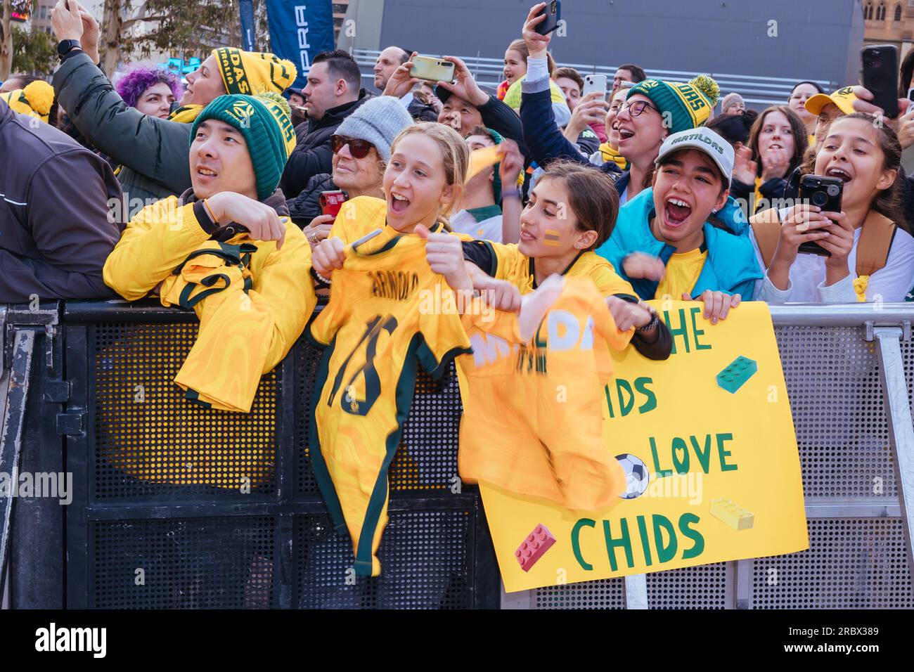 Melbourne, Victoria, Australie. 11 juillet 2023. MELBOURNE, AUSTRALIE - 11 JUILLET : annonce et présentation des supporters à la coupe du monde féminine Matildas de Commbank australienne à Federation Square le 11 juillet 2023 à Melbourne, Australie. (Image de crédit : © Chris Putnam/ZUMA Press Wire) USAGE ÉDITORIAL SEULEMENT! Non destiné à UN USAGE commercial ! Crédit : ZUMA Press, Inc./Alamy Live News Banque D'Images