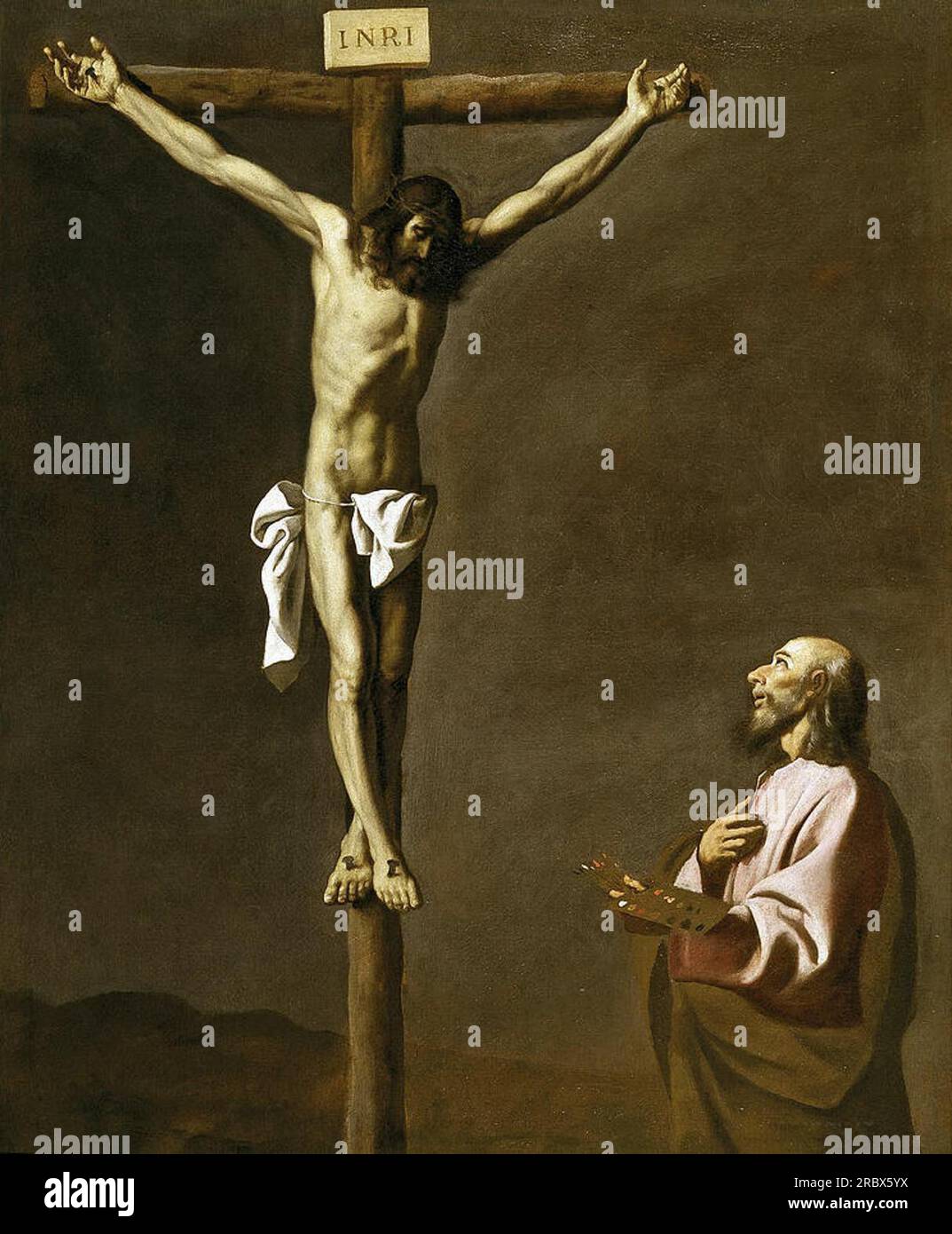 Saint Luc comme peintre devant le Christ sur la Croix par Francisco de Zurbaran Banque D'Images