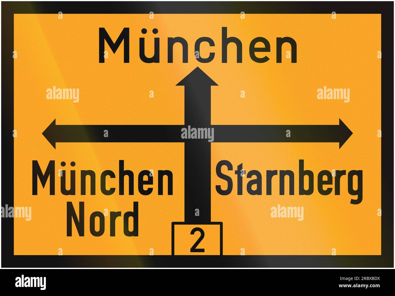 Ancien dessin (1936) d'un panneau de direction allemand sur une route fédérale montrant le chemin vers Munich et Starnberg. Nord signifie nord. Banque D'Images