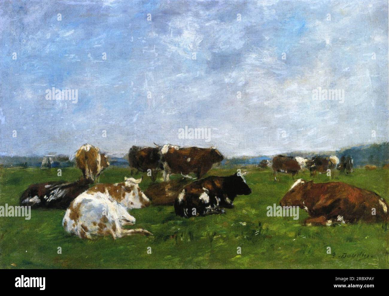 EUGENE BOUDIN、Paturage Eugene Boudin (1824-1898) , Vaches au