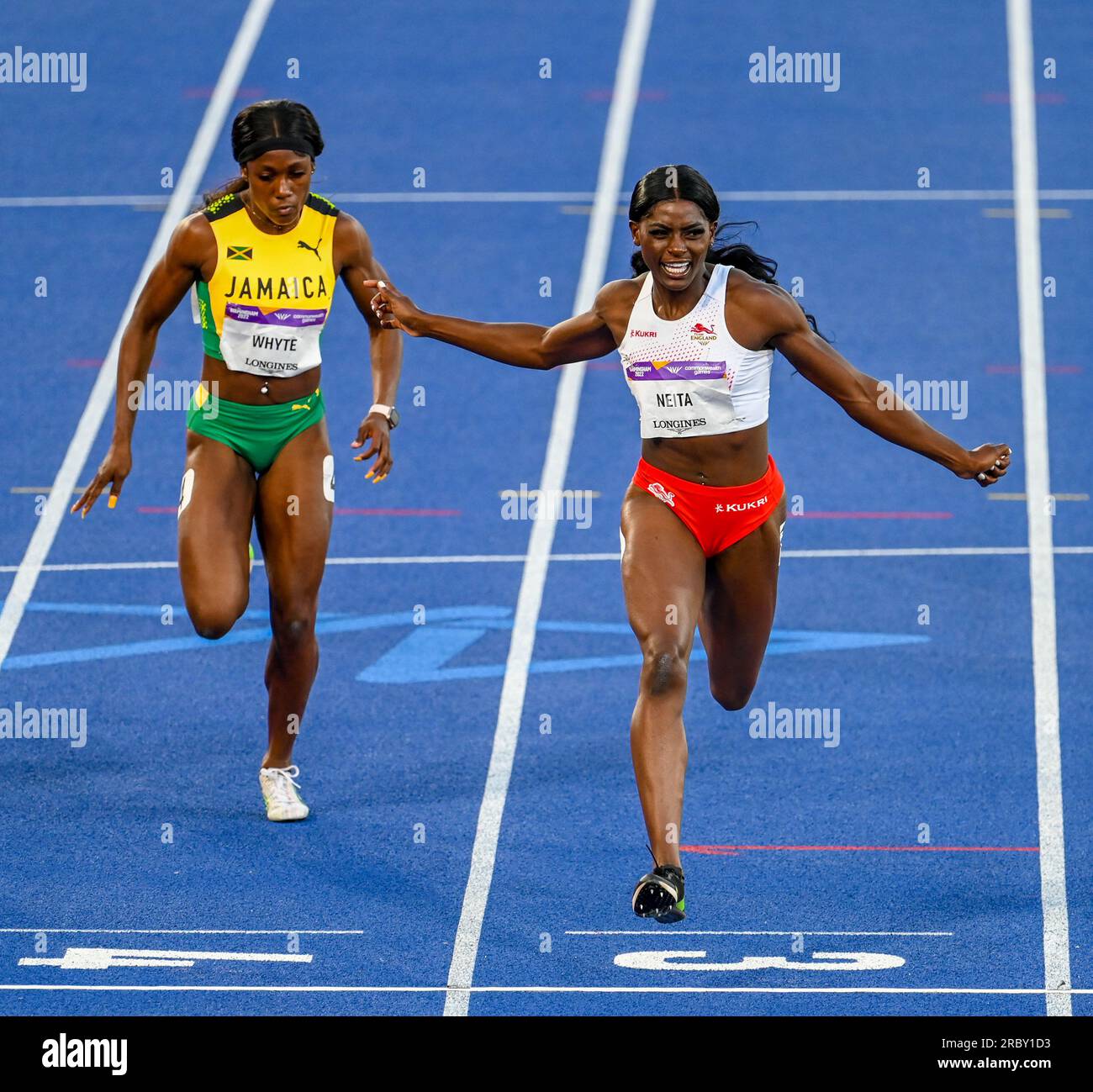 Birmingham, Angleterre. 3 août 2022. Daryll Neita, d’Angleterre, lors des 100 mètres d’athlétisme féminin des Jeux du Commonwealth de Birmingham en 2022 Banque D'Images