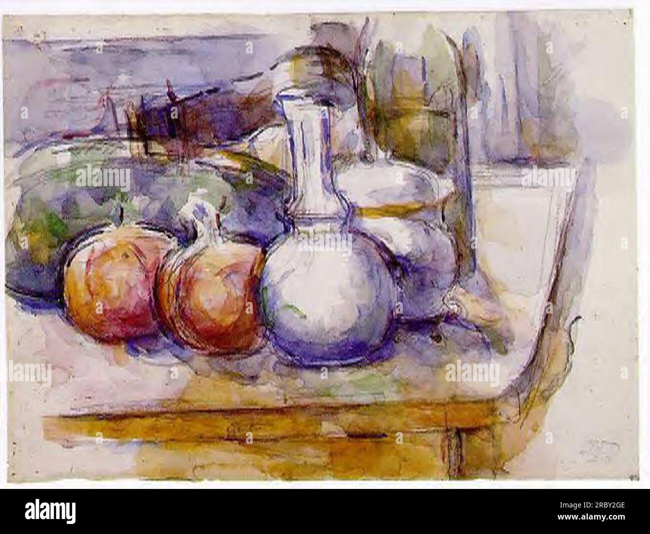 Nature morte avec carafe, Sugar Bowl, bouteille, pommegranates et pastèque 1906 par Paul Cézanne Banque D'Images