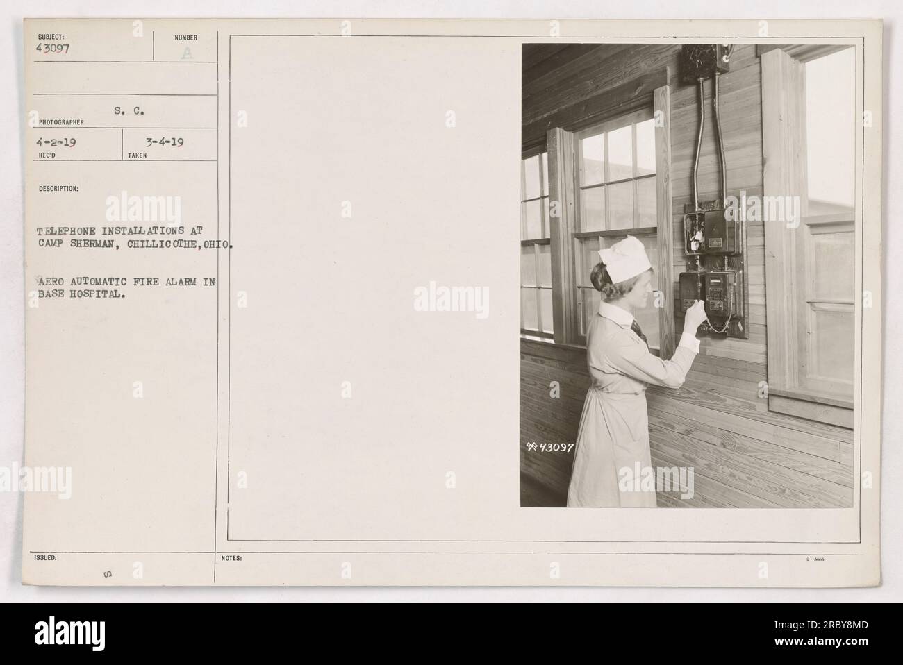 La photographie montre une alarme incendie automatique Arro installée dans l'hôpital de base du Camp Sherman à Chillicothe, Ohio pendant la première Guerre mondiale Banque D'Images