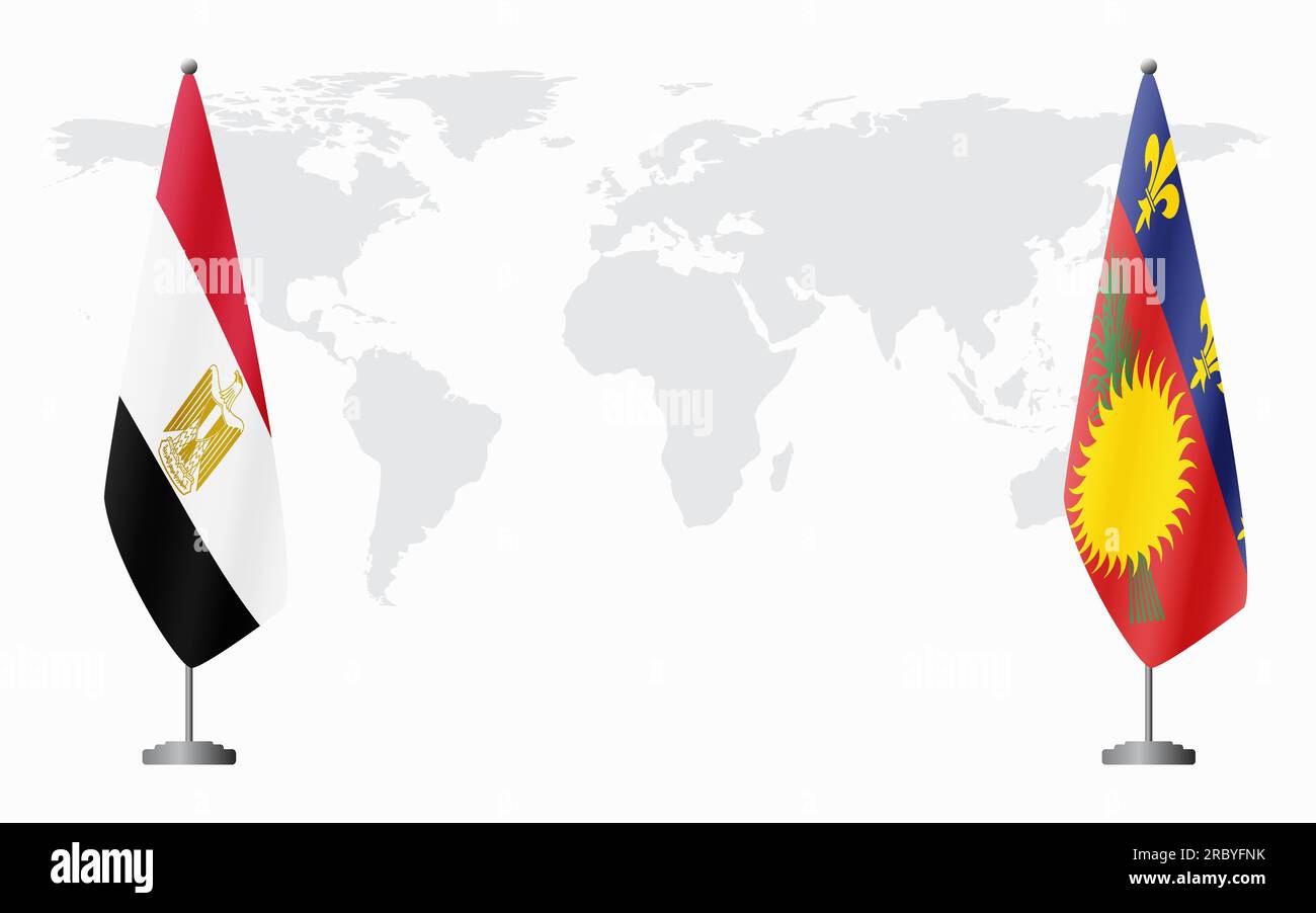 Drapeaux d'Egypte et de Guadeloupe pour réunion officielle sur fond de carte du monde. Illustration de Vecteur
