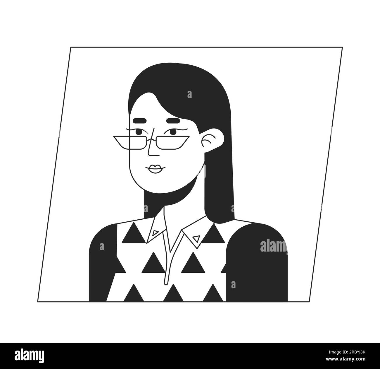 Brunette femme dans des lunettes avec cheveux courts icône d'avatar de dessin animé noir blanc Illustration de Vecteur