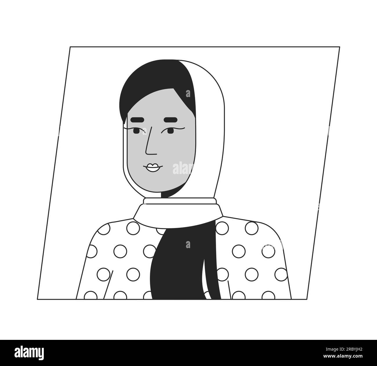 Femme mignonne dans hijab icône d'avatar de dessin animé noir blanc Illustration de Vecteur